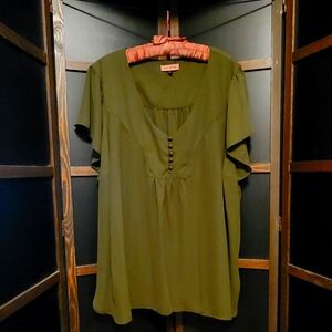 East Adeline Olive Button-Front Blouse
